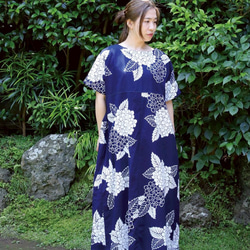 浴衣リメイク（リップル)　花柄ドルマン袖切替ギャザーワンピース 紫陽花柄 浴衣リメイクドルマンスリーブワンピース ワンピース