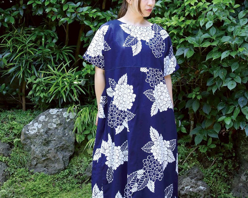紫陽花柄 浴衣リメイクドルマンスリーブワンピース ワンピース