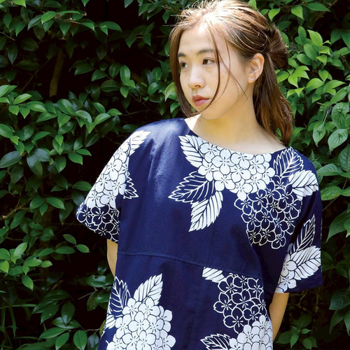 浴衣リメイク（リップル)　花柄ドルマン袖切替ギャザーワンピース 浴衣リメイク（リップル) 花柄ドルマン袖切替ギャザーワンピース