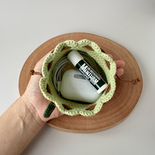 No.492＊持ち手付きころりん巾着型ポーチ＊ハンドメイド＊小物入れ＊ No.492＊持ち手付きころりん巾着型ポーチ＊ハンドメイド＊小物入れ＊