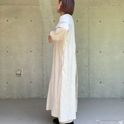 【新作】綿麻の割烹着 – ロング丈　エプロンワンピース　3色　ホワイト　キナリ　ブラック 8枚目の画像