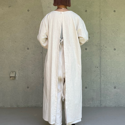綿麻の割烹着 | 5月下旬納品|ハーフリネン・ロング丈・エプロン