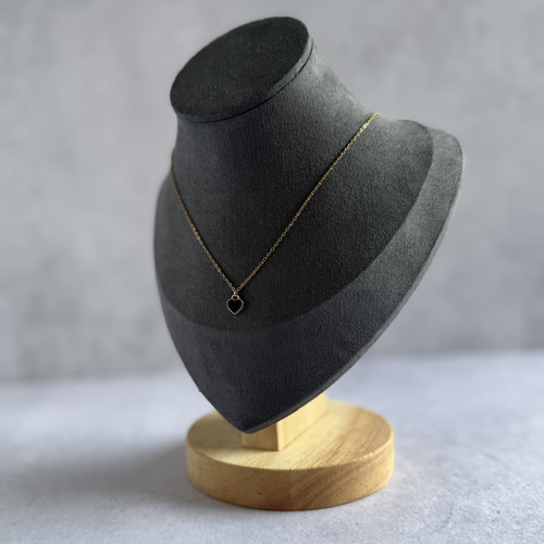 プチブラックハートネックレス ゴールド 38〜50cm 華奢 スキン