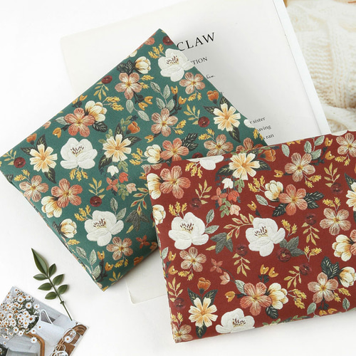 韓国製 花柄 刺繍のフラワー 刺繍風の花 生地 コットン100％シーチング