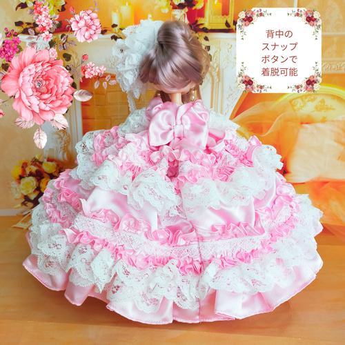 リカちゃんサイズ ピンクのドレス 22㎝ドール服 お姫様ドレス
