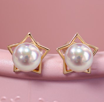 【La Corser】シンプルピアス 日本製 6.5-8.5mm アコヤ真珠 天然海水パールピアス 18Kゴールド スターピアス