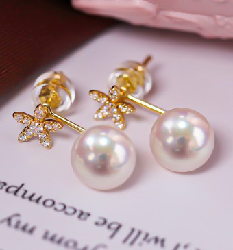 【La Corser】桜の結晶ピアス 日本製 7-10mm アコヤ真珠 天然海水パールピアス ペアピアス 18Kゴールド ダイヤ