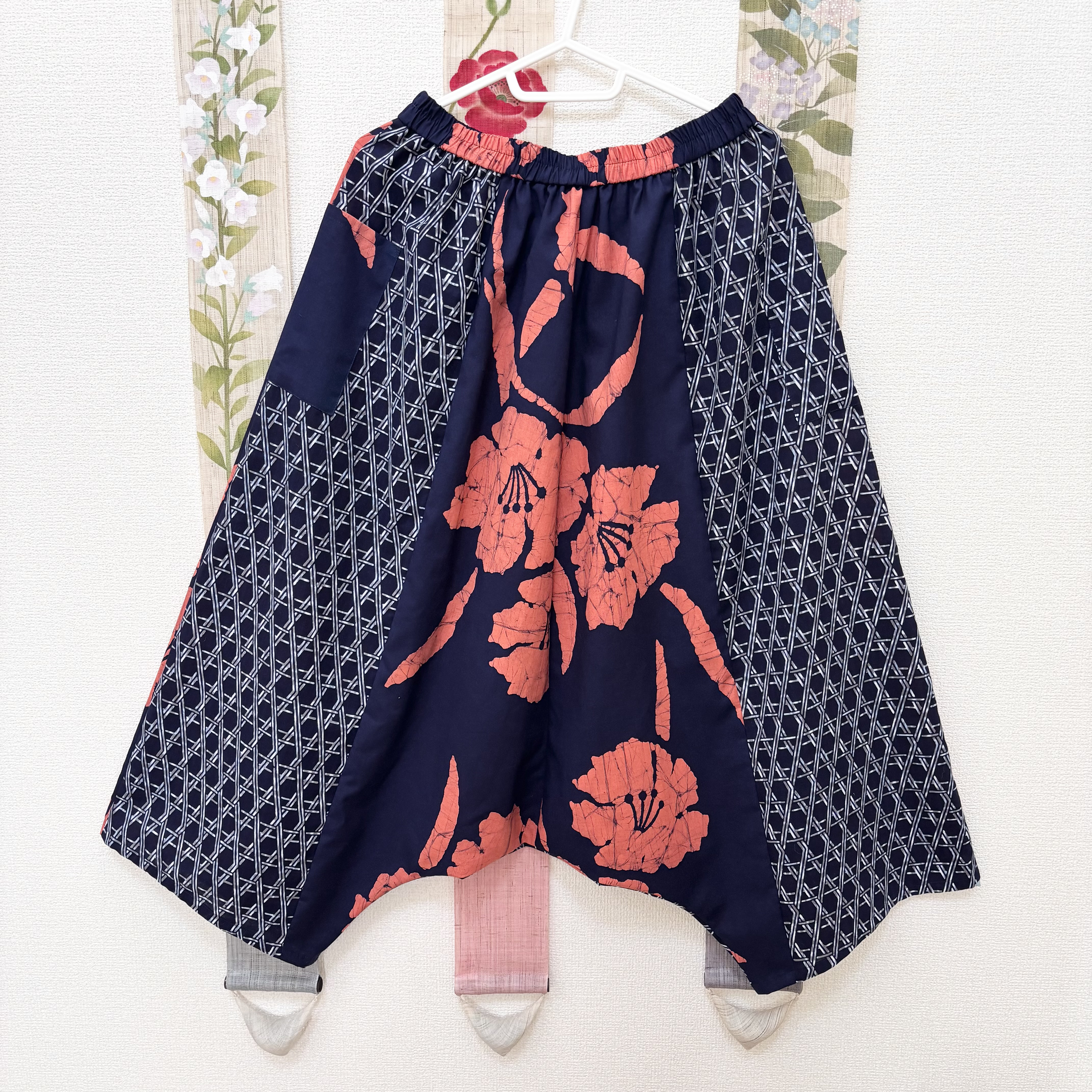 復刻版　涼しくて軽いお気軽パンツ　浴衣反物から作ったサルエルパンツ　炎風