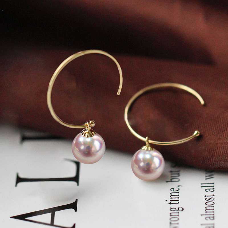 【La Corser】ダブルC ハーフサークル イヤーフック 天然 6.5-10mm アコヤ真珠 ピアス 18金 イヤリング 取