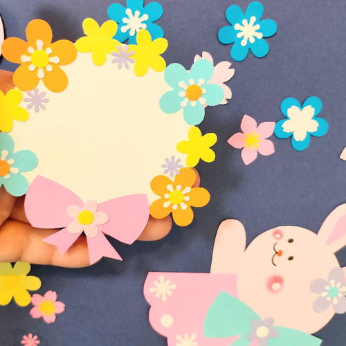 うさぎ リボン 花 画用紙 メッセージカード 色紙 壁面 アルバム 飾り