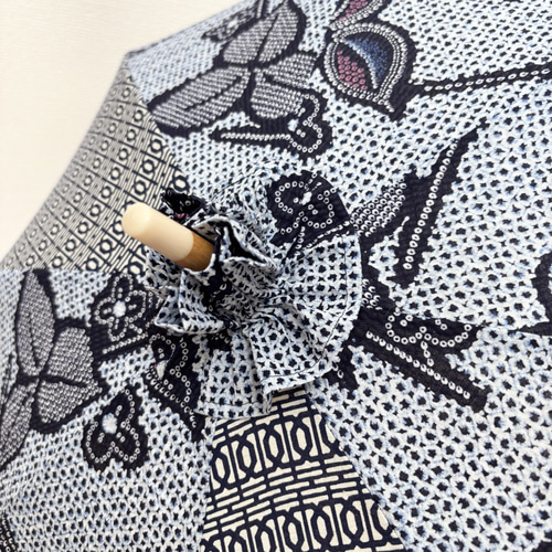 浴衣反物から作ったプリンセスラインワンピースと日傘 涼風