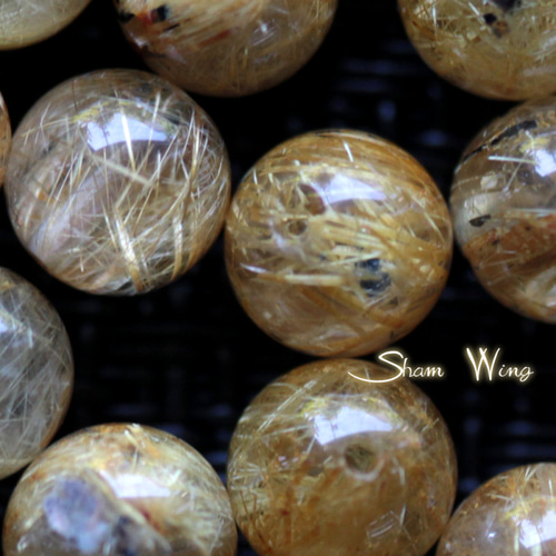 ゴールドルチルクォーツ と ヘマタイトスター 高品質ヘマタイト入りゴールドルチルクォーツ ラウンド約6.4mm前後☆4