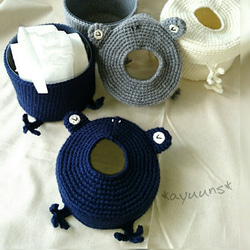 カエルさんティッシュケース《ブルーグレー》 5枚目の画像