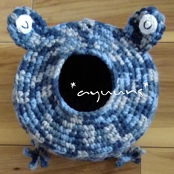 カエルさんティッシュケース《ブルーグレー》 2枚目の画像