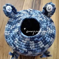 カエルさんティッシュケース《ブルーグレー》 1枚目の画像