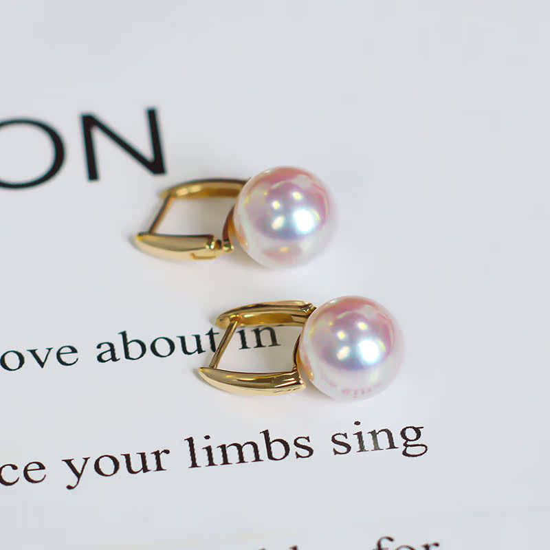 【La Corser】日本製 7-10mm アコヤ真珠 天然海水真珠 ピアス 18Kゴールド 耳かけ バケットピアス