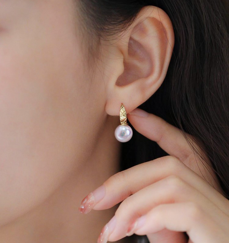 【La Corser】日本製 7-9.5mm アコヤ真珠 天然海水真珠 ピアス レディース 18Kゴールド エレガント レディス