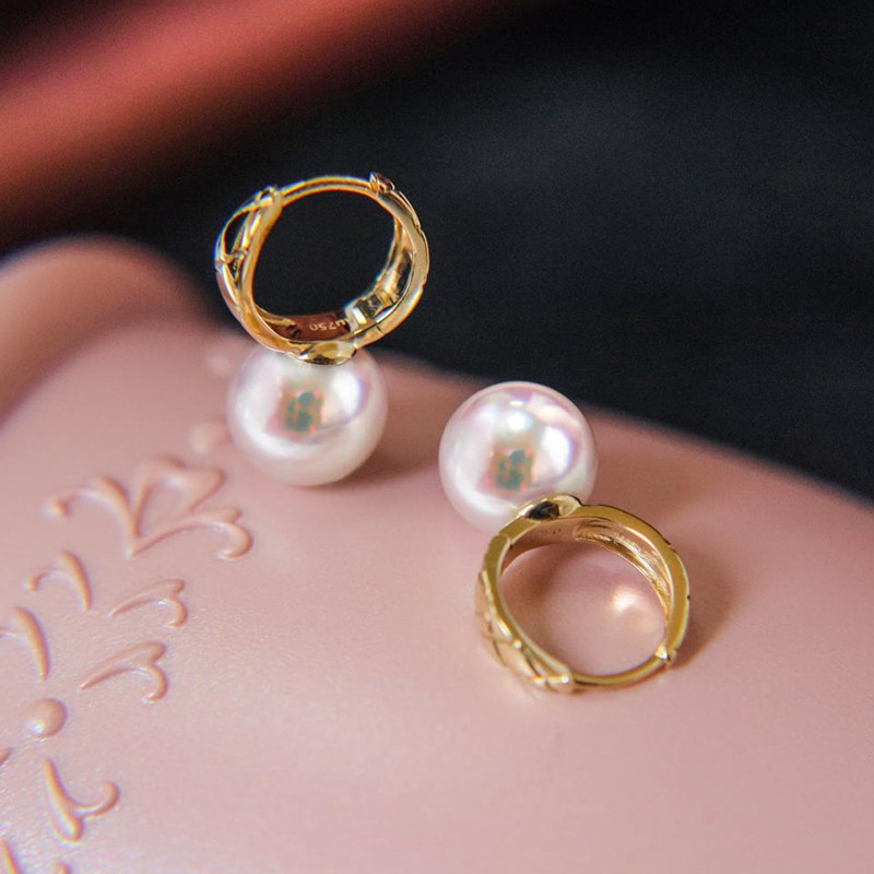 【La Corser】日本製 7-9.5mm アコヤ真珠 天然海水真珠 ピアス レディース 18Kゴールド エレガント レディス