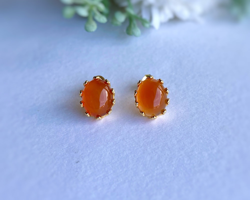 オレンジ色のピアス カーネリアン sv925 7月誕生石 紅玉髄 ピアス