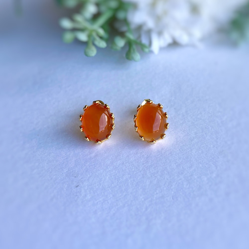 オレンジ色のピアス カーネリアン sv925 7月誕生石 紅玉髄 ピアス