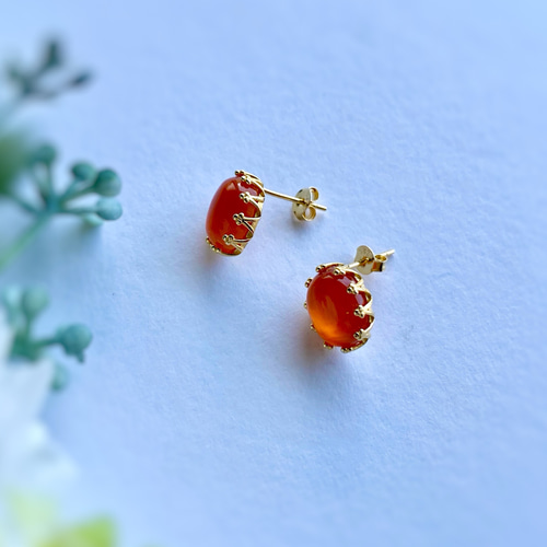 オレンジ色のピアス カーネリアン sv925 7月誕生石 紅玉髄 ピアス