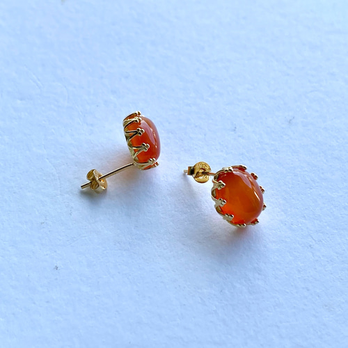 オレンジ色のピアス カーネリアン sv925 7月誕生石 紅玉髄 ピアス