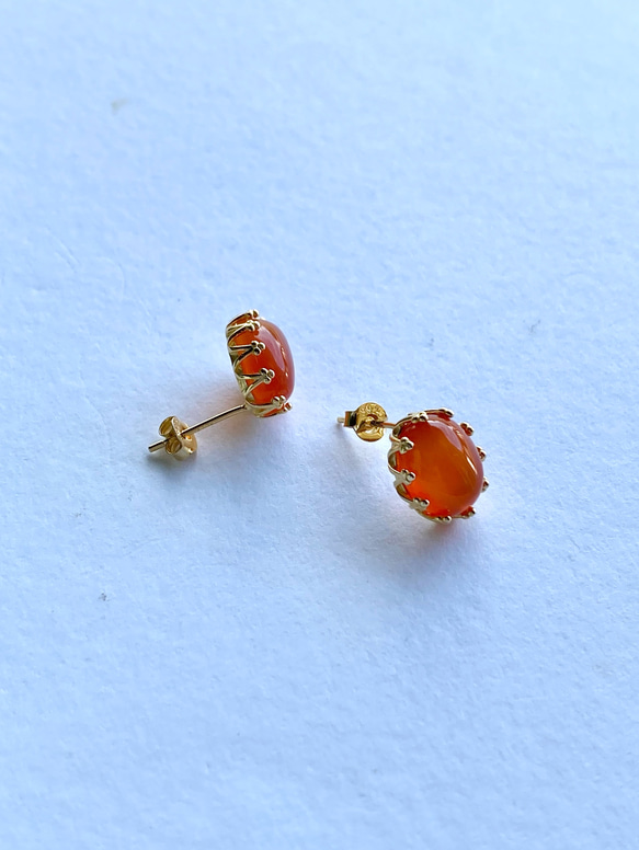 オレンジ色のピアス カーネリアン sv925 7月誕生石 紅玉髄 4枚目の画像