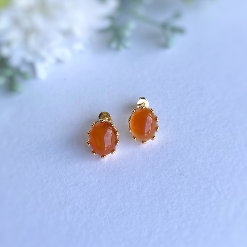 オレンジ色のピアス カーネリアン sv925 7月誕生石 紅玉髄 ピアス