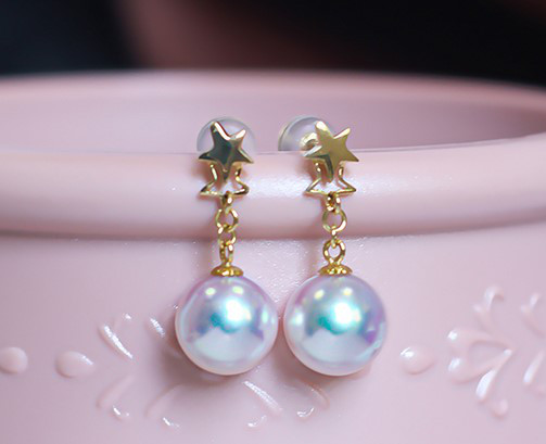 【La Corser】日本製 7.5-9.5mm アコヤ真珠 天然海水真珠 ピアス 18Kゴールド スターピアス