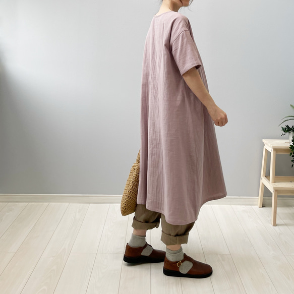 ダブルガーゼの半袖ワンピース。あずきミルク【受注製作】 4枚目の画像