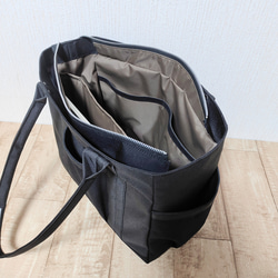 コーデュラナイロン×本革トートバッグL｜軽量＆撥水・13インチPC対応〈自立・多ポケット仕様〉ブラック 10枚目の画像