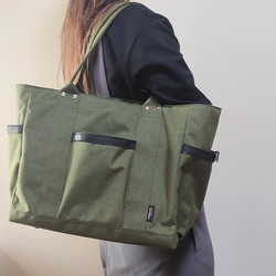 コーデュラナイロン×本革トートバッグL｜軽量＆撥水・13インチPC対応〈自立・多ポケット仕様〉ブラック 11枚目の画像