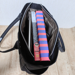 コーデュラナイロン×本革トートバッグL｜軽量＆撥水・13インチPC対応〈自立・多ポケット仕様〉ブラック 8枚目の画像