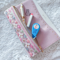 18cmファスナーꕤバンド付き挟めるスリムペンケース 1枚目の画像