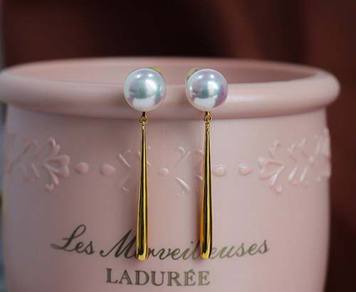 【La Corser】日本製 6-9.5mm アコヤ真珠 天然海水真珠 ピアス 18Kゴールド ピアス 妖精級 妖精の杖 ロング