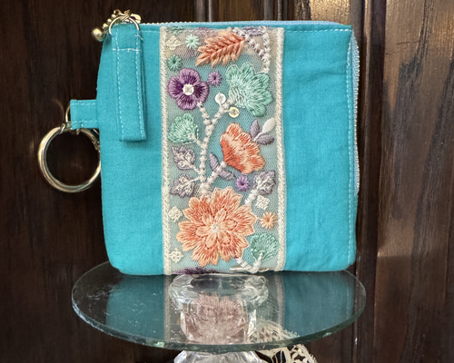 L字型ファスナー❤️インド刺繍リボンハーフウォレット✨スマートキー