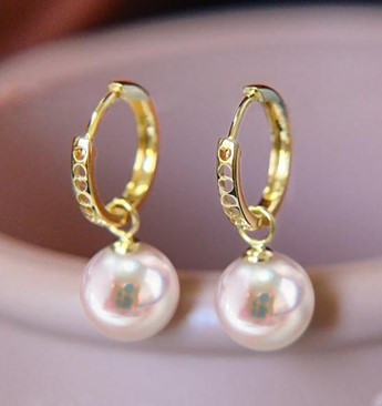 【La Corser】日本製 7-9.5mm アコヤ真珠 天然海水真珠 イヤリング 中国製 18Kゴールド 3ピース 耳かけ式