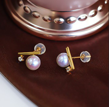 【La Corser】日本製 7-8.5mm アコヤ真珠 天然海水真珠 ピアス 18Kゴールド ダイヤモンド風 天秤