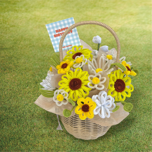ピクニックバスケット入り】たっぷりひまわり！！モールフラワー