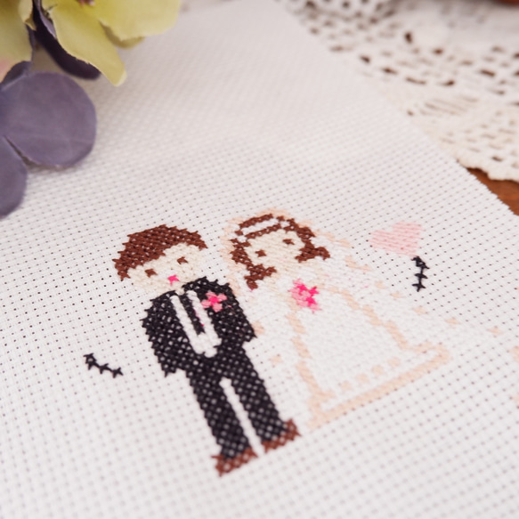 クロスステッチ刺繍で手作りする「ウェルカムボード」　結婚 ウェルカムボード  m_05 13枚目の画像