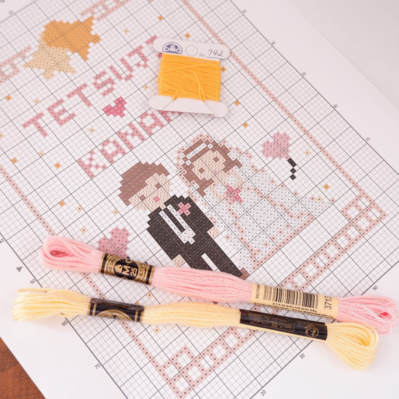 クロスステッチ刺繍で手作りする「ウェルカムボード」　結婚 ウェルカムボード  m_05 12枚目の画像