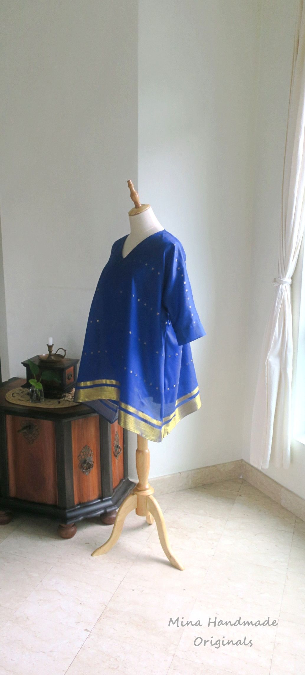 【インド/サリー】オリエンタルブルーのチュニック・シンガポールから送料無料