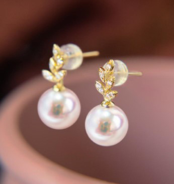 【La Corser】日本製オーロラ6.5-9.5mmアコヤ真珠ピアス 18金ゴールド ダイヤモンド ブランチピアス ヘブンリー