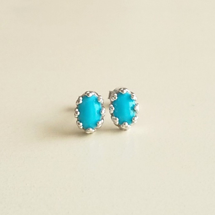 ターコイズ一粒ピアス(SV925/RH)