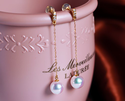 【La Corser】日本製 輸入 6.5-10mm アコヤ 天然海水真珠 ピアス イヤリング ロングピアス