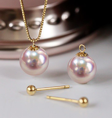 【La Corser】日本製オーロラ6.5-9.5mmアコヤ海水真珠ピアス 片耳用 シンプルピアス 18Kゴールドピアス