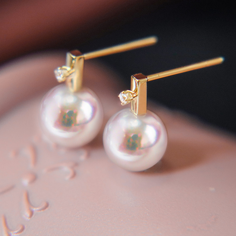 【La Corser】日本製 6.5-9.5mm アコヤ真珠 天然海水真珠 小粒 ゴールドバー ピアス 18Kゴールド ダイヤモ