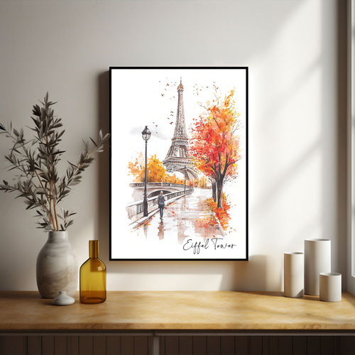 A4 エッフェル塔の水彩画アートパリの美しい風景 ｜インテリア