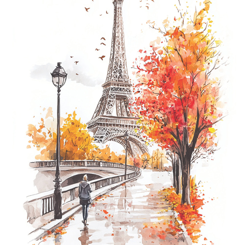 A4 エッフェル塔の水彩画アートパリの美しい風景 ｜インテリア