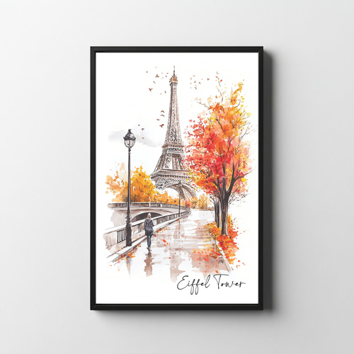 値下げ↓パリの風景 油彩画 エッフェル塔 手書き油絵 パリの風景 エッフェル塔 絵画 額付き インテリア